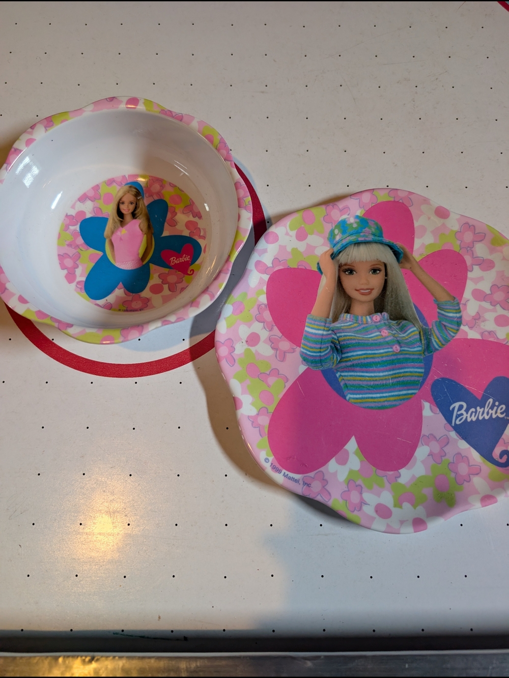 Vintage Barbie Plate & Bowl 90’s Zak Designs Girls Pink Flowers